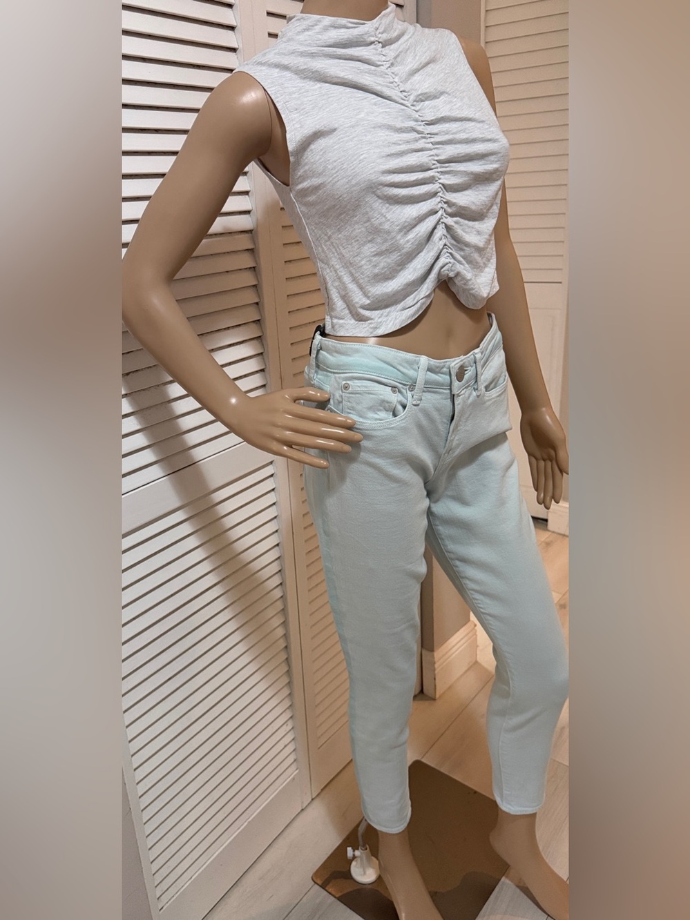 Vince Pale Mint Stretch Denim Jeans Size 28 Slim Straight Ankle Seafoam